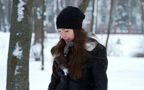 noir, femmes, maquette, brunette, portrait, neige