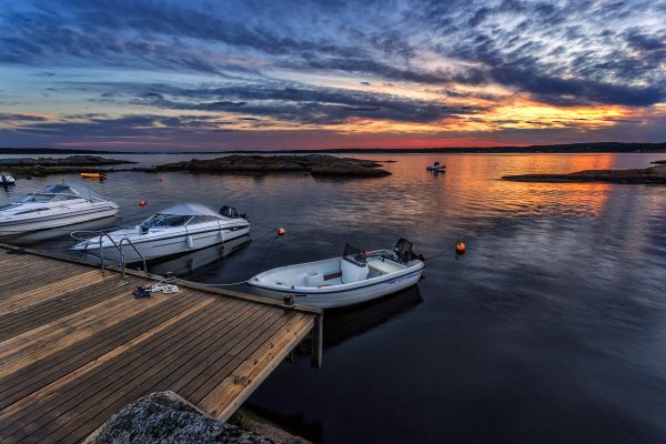 paysage, bateau, Lac, eau, le coucher du soleil, mer