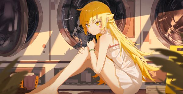 Oshino Shinobu,Monogatari Σειρά,κορίτσια anime,φόρεμα,κίτρινα μάτια,anime