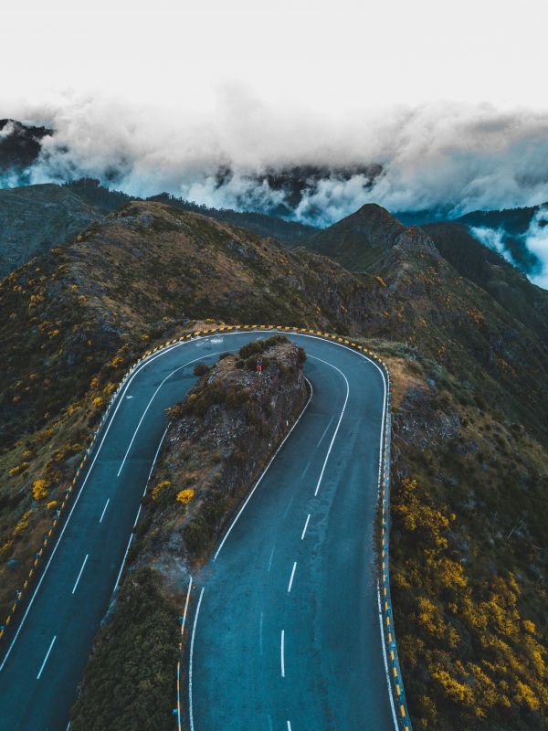 マデイラ,雲,山々,ポルトガル,道路,ねじれ