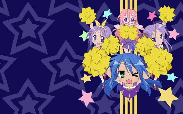 Lucky Star,Takara Miyuki,meisjes,cheerleader Hiiragi kagami hiiragi,tsukasa Izumi konata,pompons