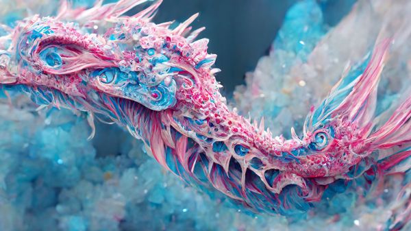 rosado,4k,dragón,azul,cristal,Colores vívidos