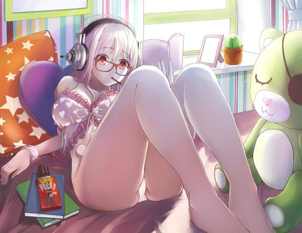 anime,animeflickor,Nitro,Super Sonico,glasögon,sovrum