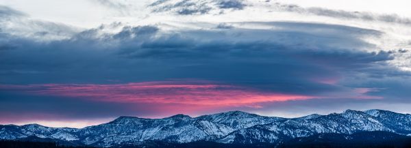 Nubes,puesta de sol,invierno,montañas,bosque,Nevada