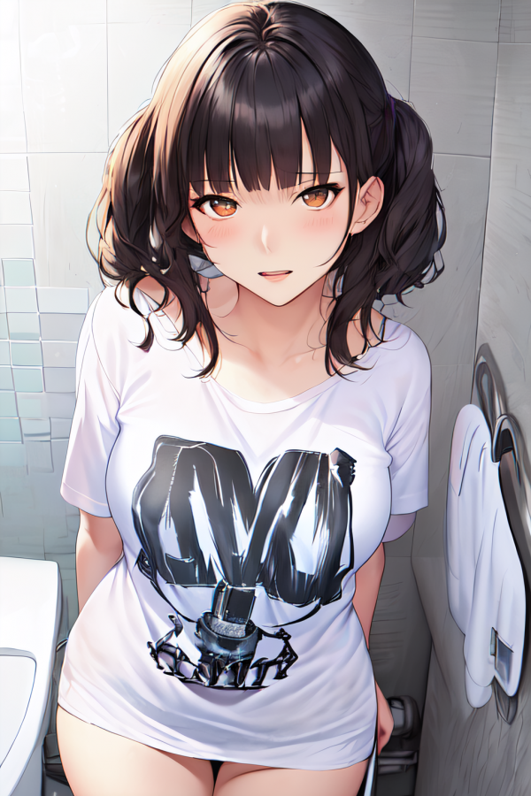 Chemise longue,Anime,Filles anime,toilettes,brunette,yeux marrons