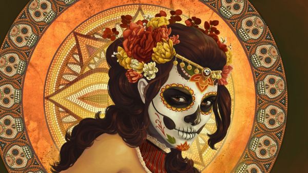 2560x1440 px,opera de arta,Dia de los Muertos,arta digitala,flori,Mexic