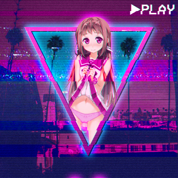 gadis anime,gaun ungu,vaporwave,kantoku