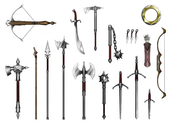 2500x1807 px,arrows,battle axe,bows,crossbow,flail