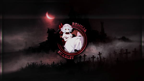 Remilia Scarlet,Touhou,vampire girl,cemetery,night,dark