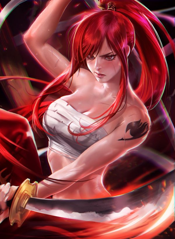 anime,occhi,ragazza,1440x1966 px,Erza,capelli