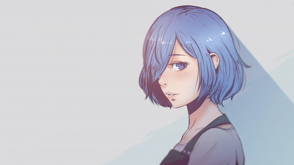 Kirishima Touka,anime,Anime piger,Enkel baggrund,Blåt hår,Hvid baggrund