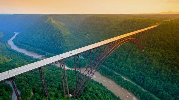 Brücke,Fluss,Natur,Wasser,sunset glow,New River Gorge National Park