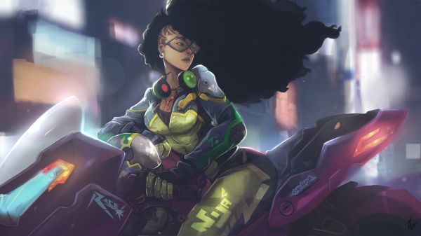 biker, vrouw, anime, futuristische, voertuig, artwork