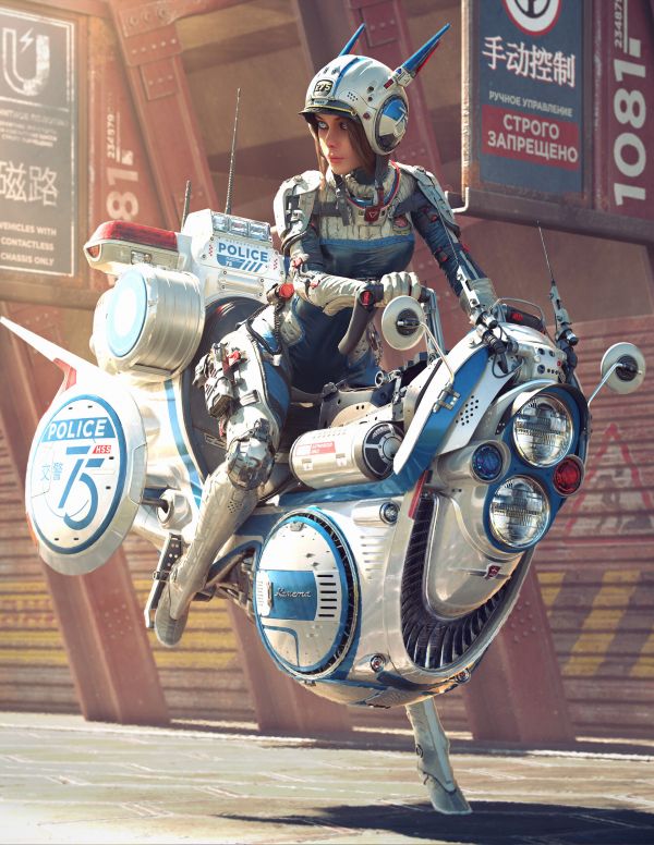 Michael Black, cykler, futuristisk, Digital kunst, cg art, hovercraft