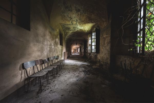 vieux,couloir,bâtiment,à l'intérieur,abandonné