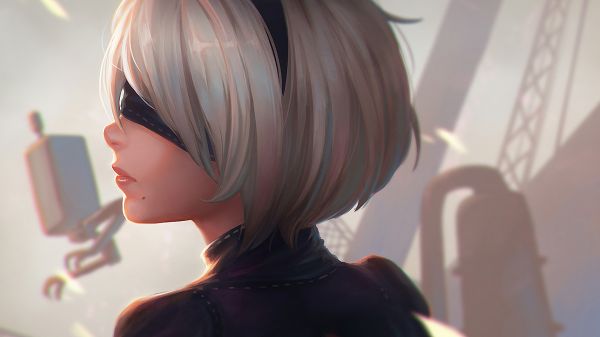 videójátékok,nők,ősz haj,digitális művészet,Nier Automata,2B