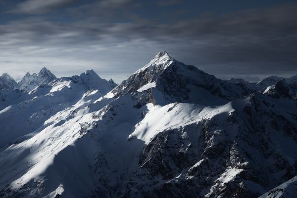 山,云彩,雪峰,雪