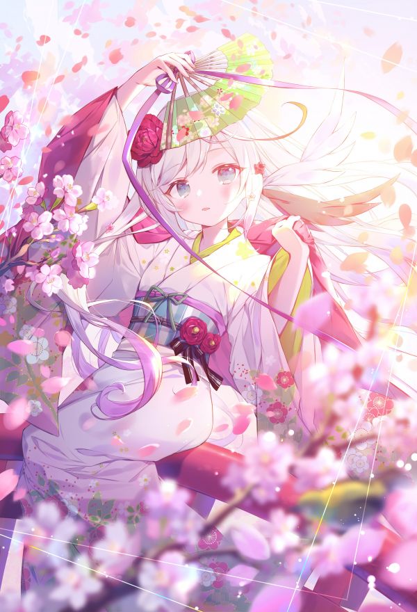 Chicas anime,kimono,Pantalla de retrato,Anime,Ibara Riato,Flores