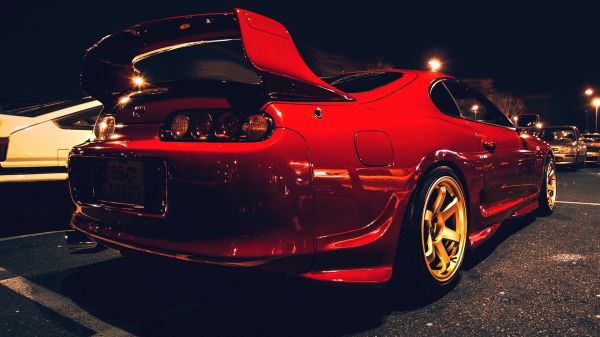 carro,vermelho,Supra,Toyota,car spoiler,noite