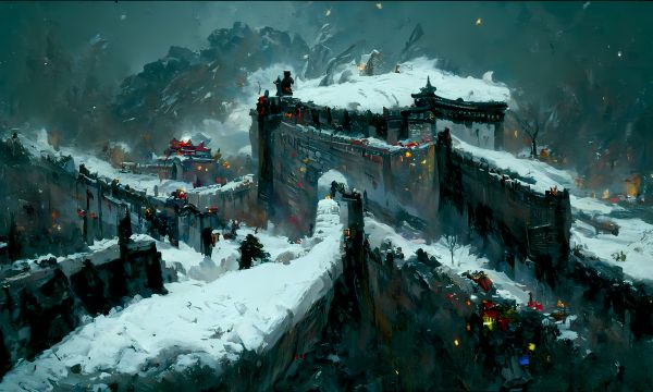 AI painting, 雪, 中国建筑, 建筑