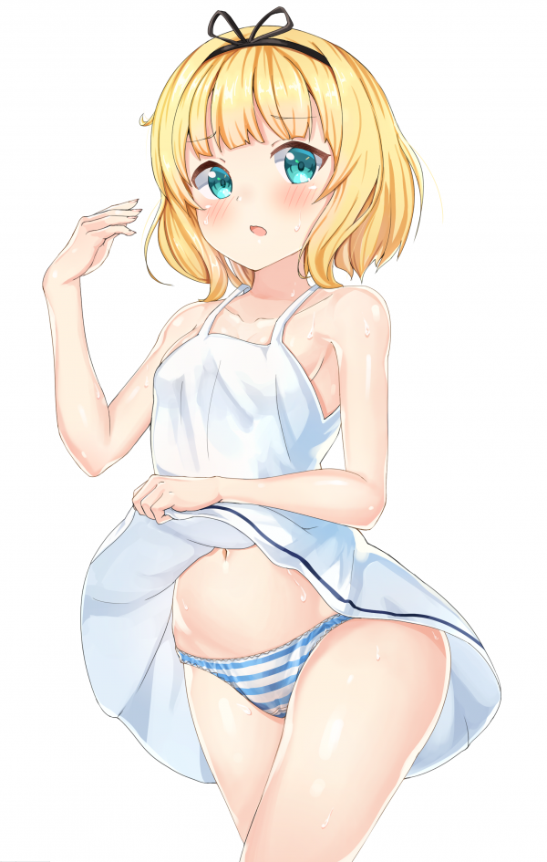 anime jenter,blond,Kirima Sharo,Gochuumon wa Usagi Desu ka,stripet truser,hvit bakgrunn