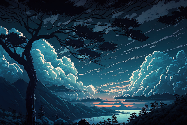 ai art,illustration,artwork,mountains,wood,landscape