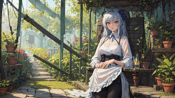 ai art,women,anime girls,garden,plants,flowers