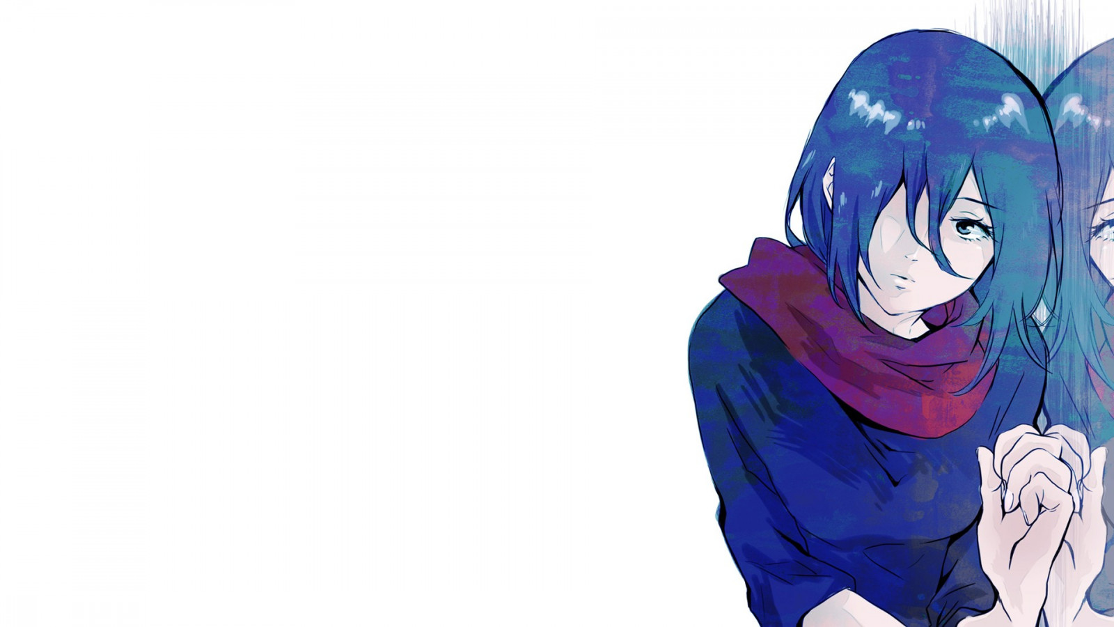 illustration, anime, Anime piger, lilla, violet, blå, tegneserie, sort hår, Tokyo Ghoul, Kirishima Touka, KUNST, fedt nok, pige, smil, 1920x1080 px, computer tapet, fiktiv karakter, mangaka, hime cut