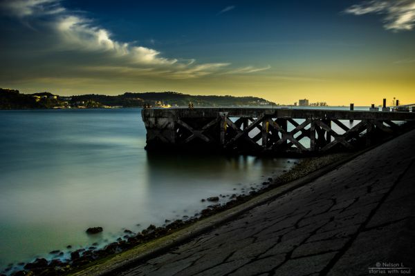 Fotoaparát,moře,nebe,mrak,okno,longexposure