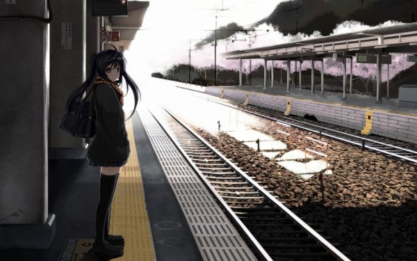 Anime,vehículo,Chicas anime,tren,estación de tren,Caracteres originales