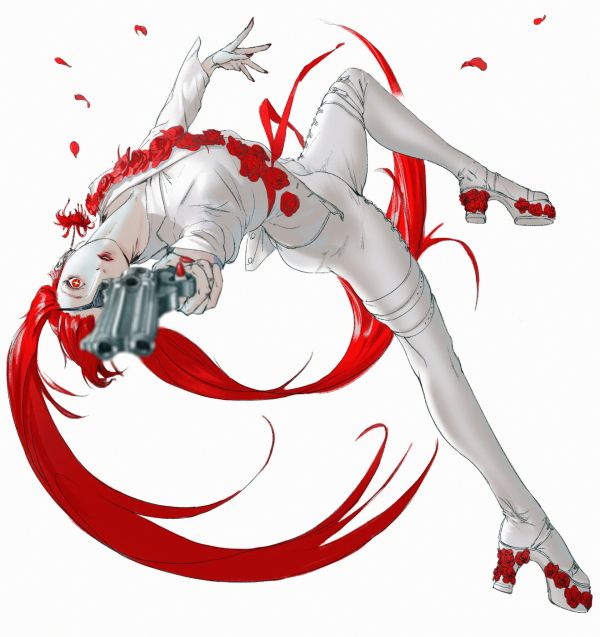 William X A,drawing,women,red,revolver,petals