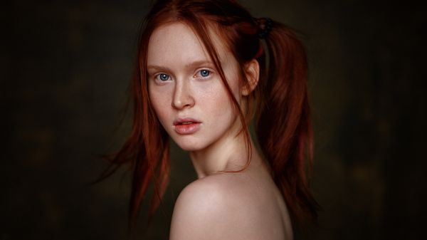 women,model,Arina Bikbulatova,redhead,pigtails,closeup