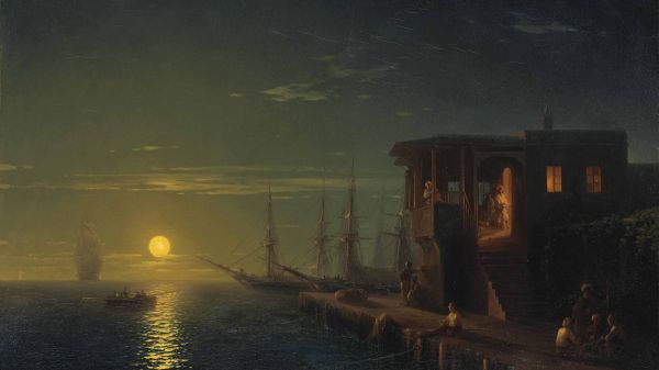 ocean view,เรือ,Ivan Aivazovsky,พระอาทิตย์ตก,ฟ้าโปร่ง,จิตรกรรม