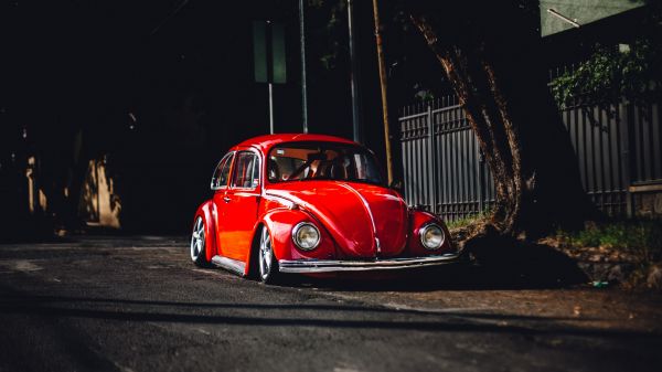 auto,voertuig,Volkswagen,Volkswagen Beetle,nacht,rood