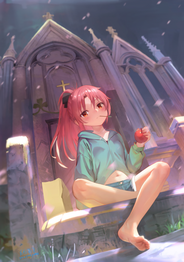 Mahou Shoujo Madoka Magica,Sakura Kyouko,animeflickor,rödhårig,röda ögon,fan art