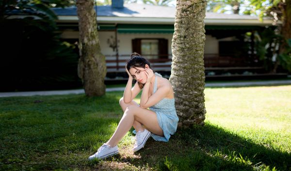 femmes, Femmes en plein air, séance, jambes, brunette, pâle