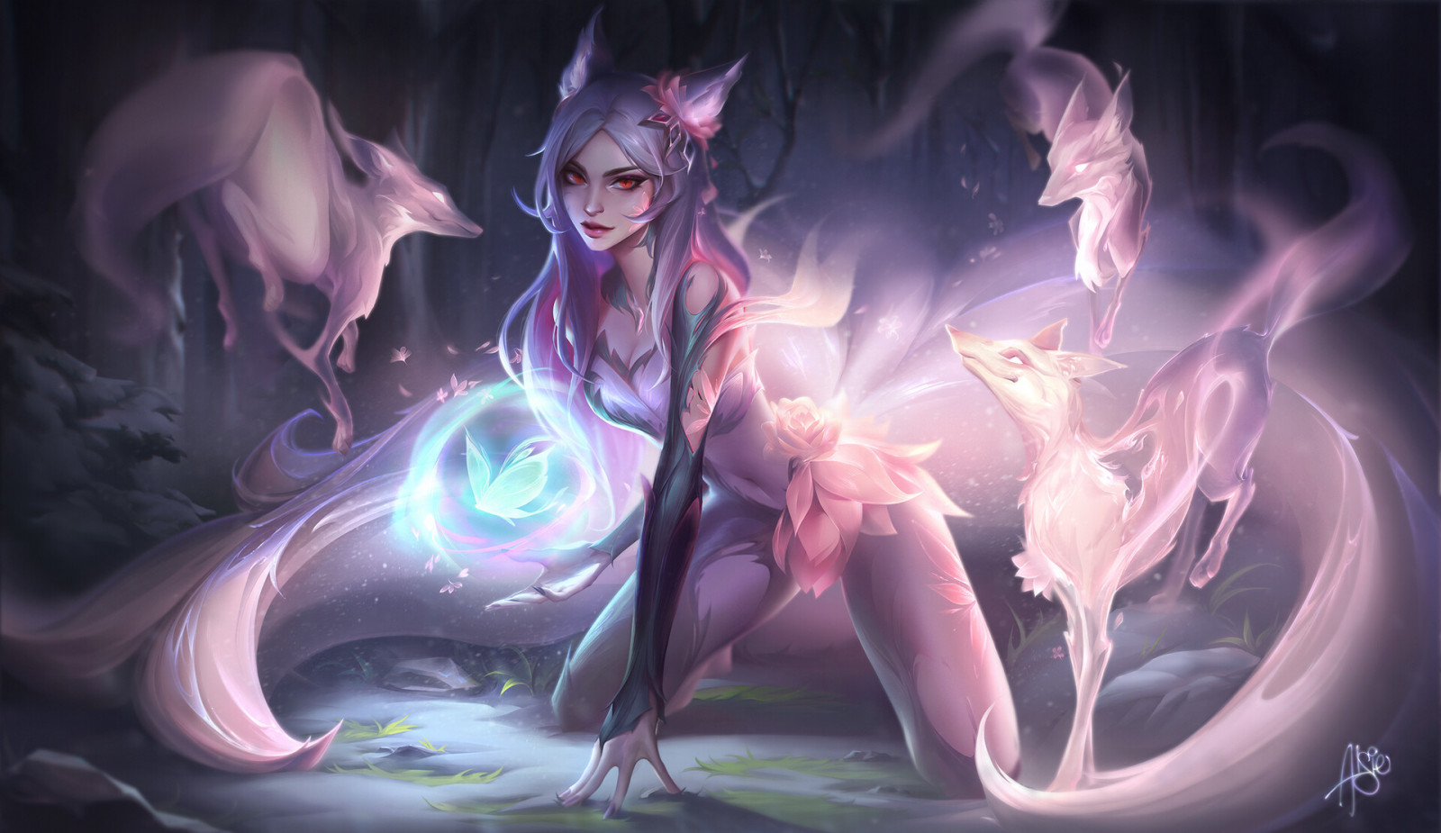 Alsie Lau, σχέδιο, AHRI League of Legends, αλεπού κορίτσι, μαγεία, γυναίκες