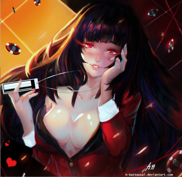 Jabami Yumeko,Kakegurui,Filles anime,femmes,cheveux noirs,cheveux longs