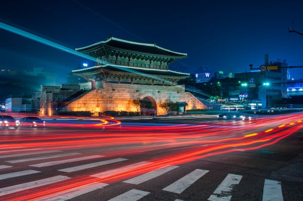 longexposure,parete,notte,palazzo,Corea,coreano