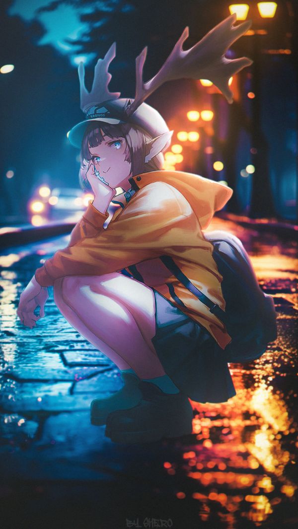 Anime,Straßenkunst,Straße,Anime Mädchen,blau,Orange