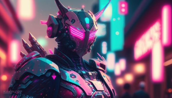 cyberpunk,samurai cyberpunk,ai art,ungu,futuristik,lampu-lampu kota