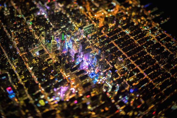 cidade, noite, Cidade de Nova York, vista aérea, EUA, Brinquedo