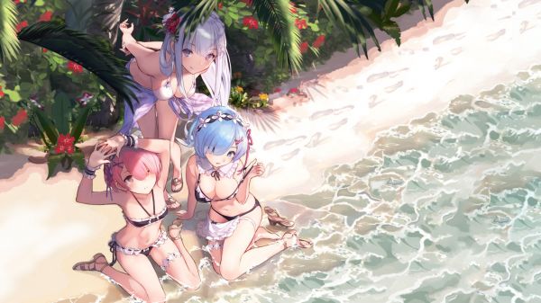 Anime,Dziewcząt anime,plaża,Duże cycki,ramiona do góry,Re Zero Kara Hajimeru Isekai Seikatsu