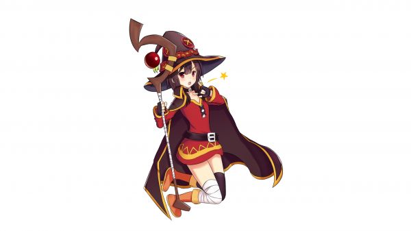 Kono SUBARASHII Sekai ni Shukufuku wo, anime, Anime piger, Megumin, Hvid baggrund, mørkt hår