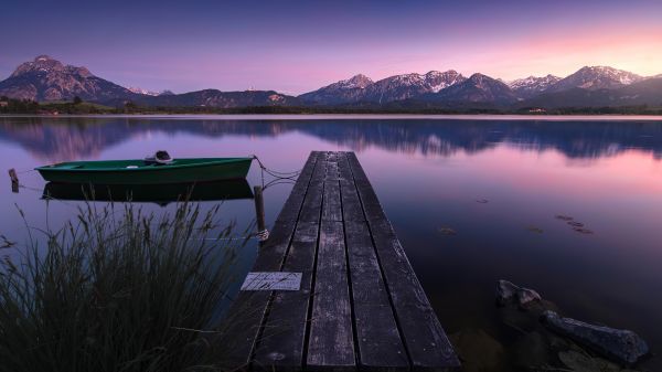 Berge,Natur,Boot,See,Seebrücke,ruhig