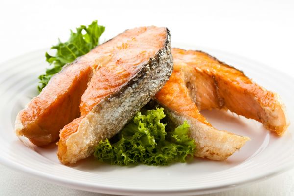 food, white background, meat, green, Plate, fish