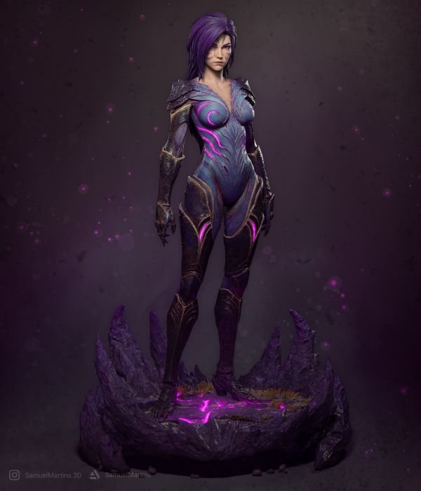 女性,CGI,ファンタジーアート,Samuel Martins,Kai Sa League of Legends,紫色の髪