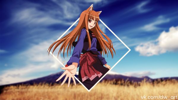 Anime cô gái,2D,Photoshop,Horo Spice and Wolf,Holo,Spice và Wolf