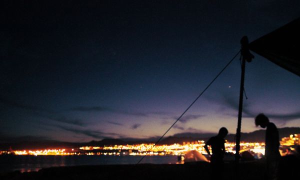 night,tent,city,city lights,silhouette