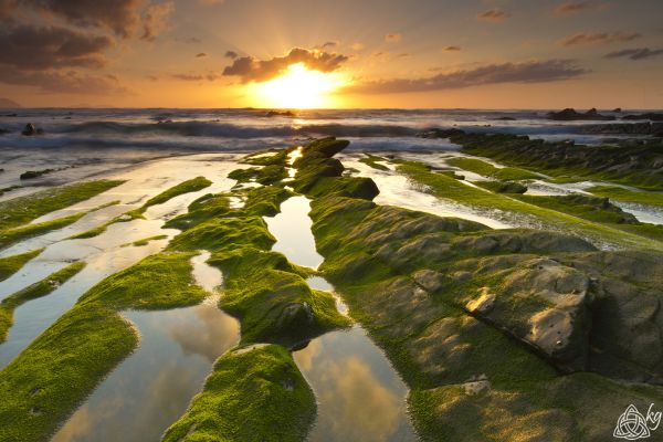 zonlicht, landschap, zonsondergang, zee, baai, water